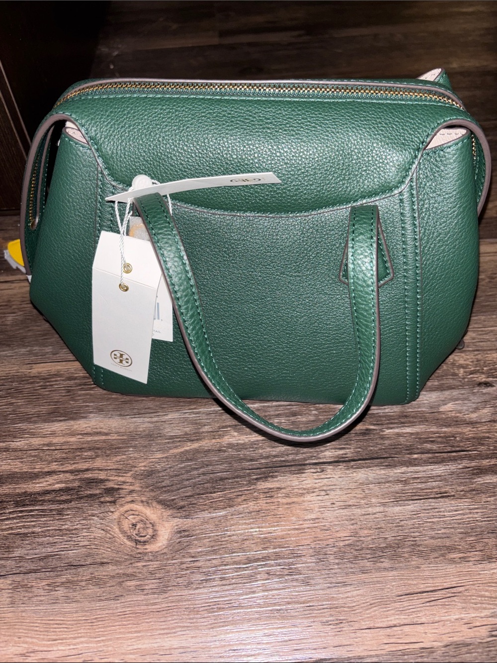Tory Burch Dark Green Pebbled Leather Satchel